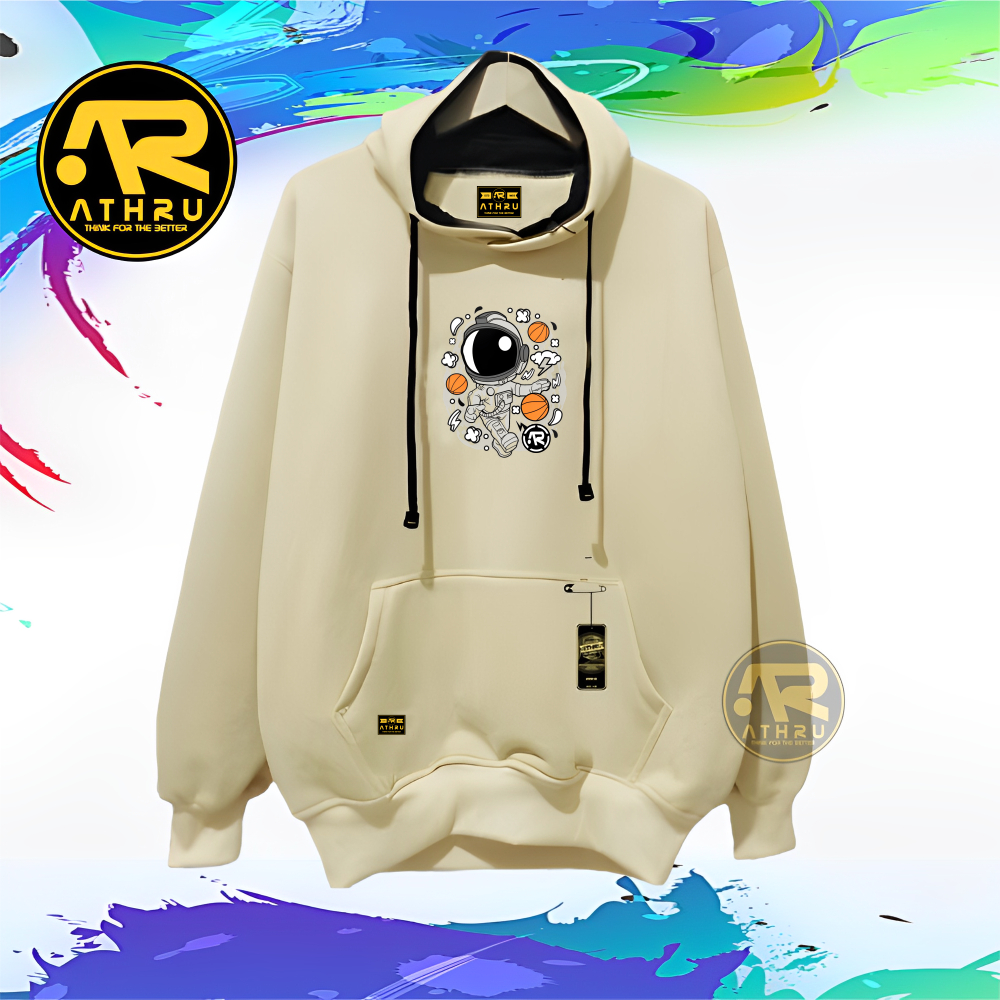 Athru Jaket Hoodie Pria Wanita Warna Cream Sablon Nasa Distro Tebal Murah Hudie Jemper Jumbo Cowok