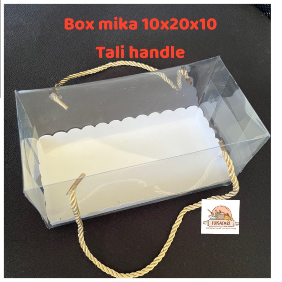 

Box mika 10x20x10 Tali handle cake box Hampers putih