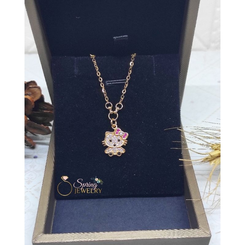 Kalung Perak Anak Koye Hello Kitty Pita Pink Silver 925 Asli Lapis Emas kuning