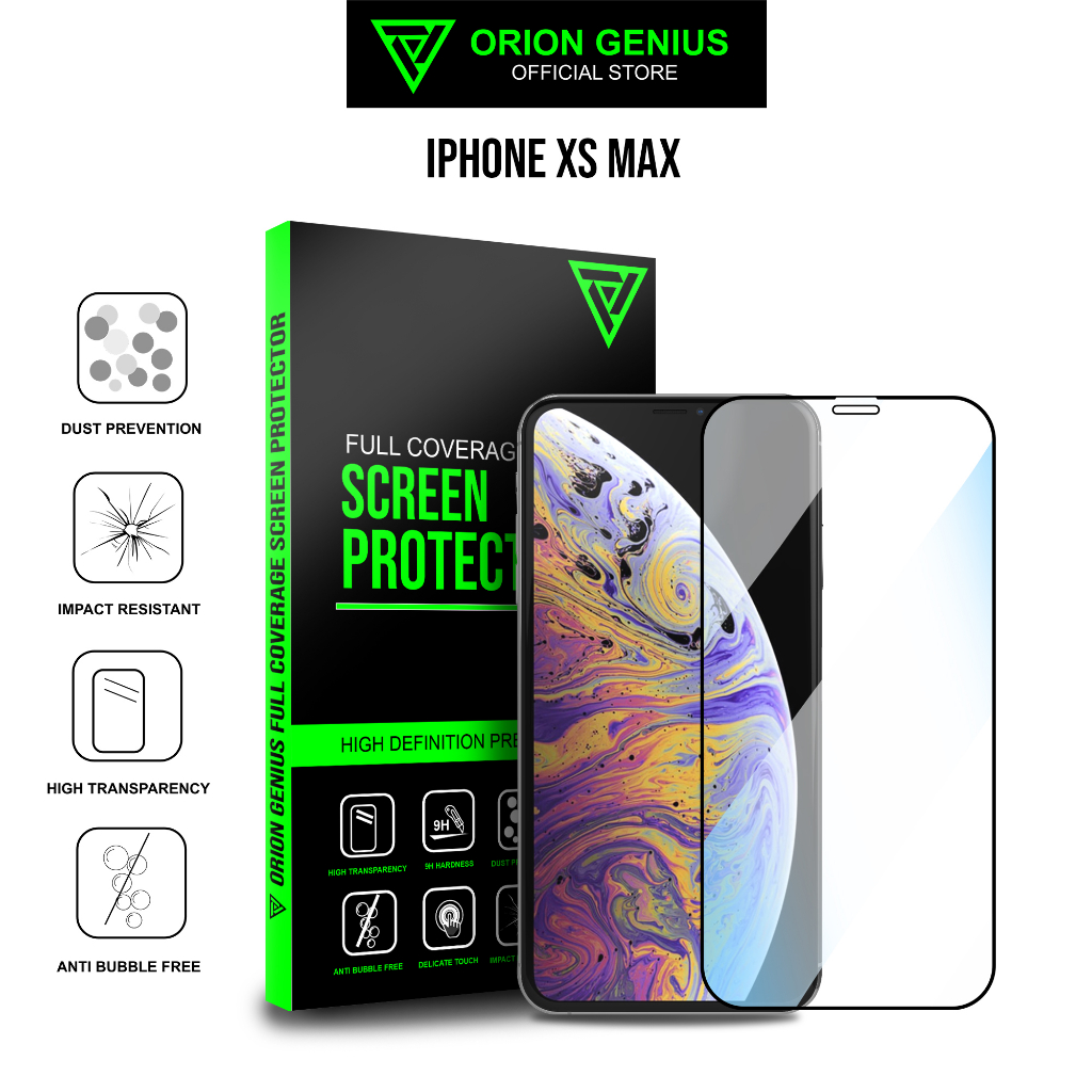 Orion Genius Anti Gores Tempered Glass 9D Pelindung Layar Handphone for iPhone XS MAX Full Cover Pre