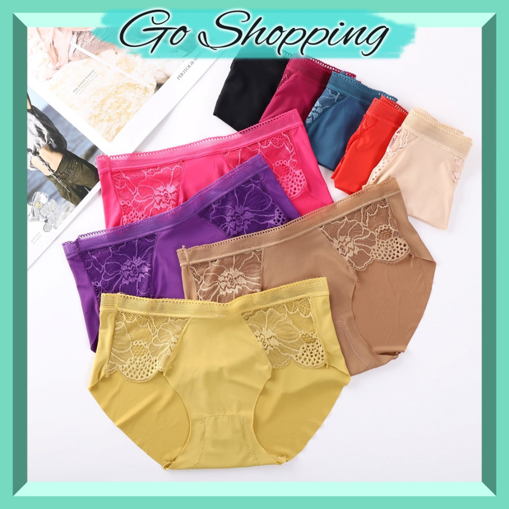 GOCD8425 Cd Celana Dalam Wanita Seamless Motif Bunga Renda Bahan Satin Undies Seamles Cantik