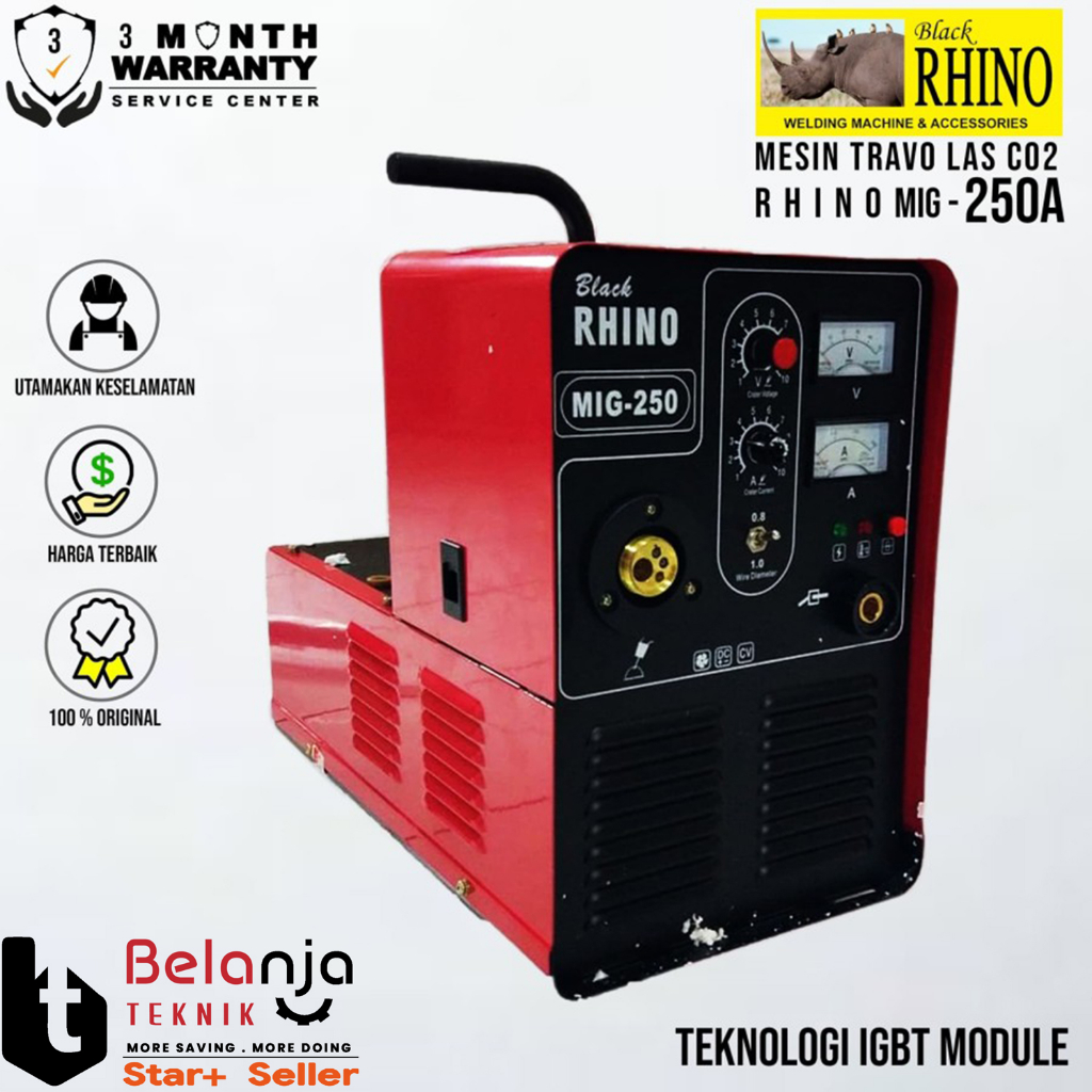 Rhino Mesin Travo Las MIG 250 A Las Gas CO2 Travo Inverter 1 Phase