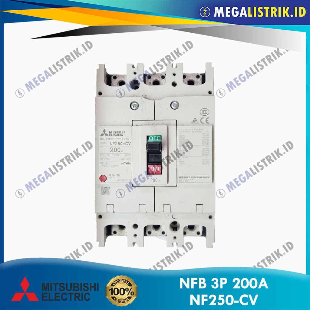 MITSUBISHI NFB 3P 200A NF250-CV / MCCB / NO FUSE BREAKER NF250CV 3 PHASE 200 AMPERE