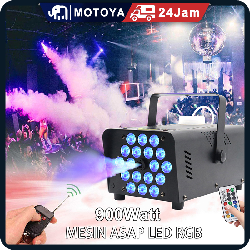 Mesin asap panggung 900W LED RGB portable asap warna warni lampu sorot panggung alat fogging Disko