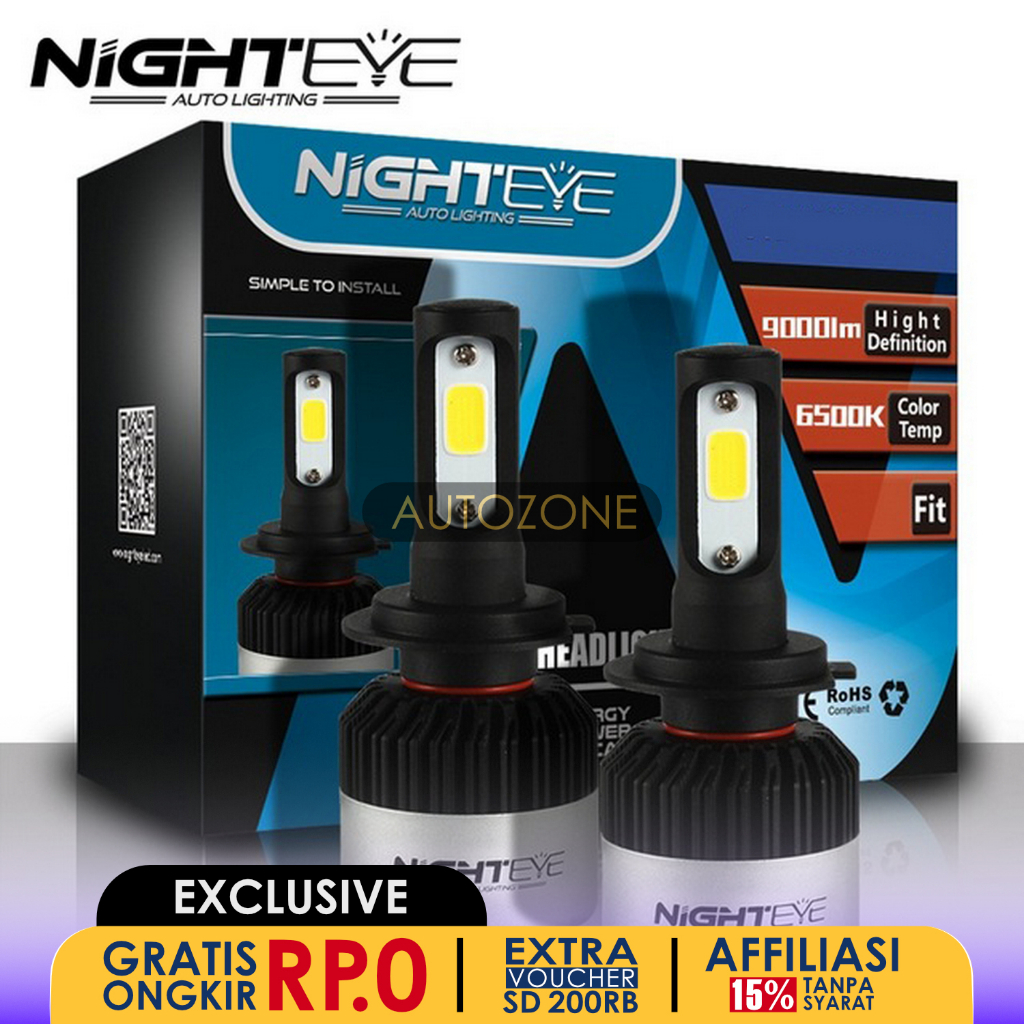 TaffLED Night Eye Lampu Depan Mobil Headlamp LED COB White 2 PCS H4 - S2 - Black