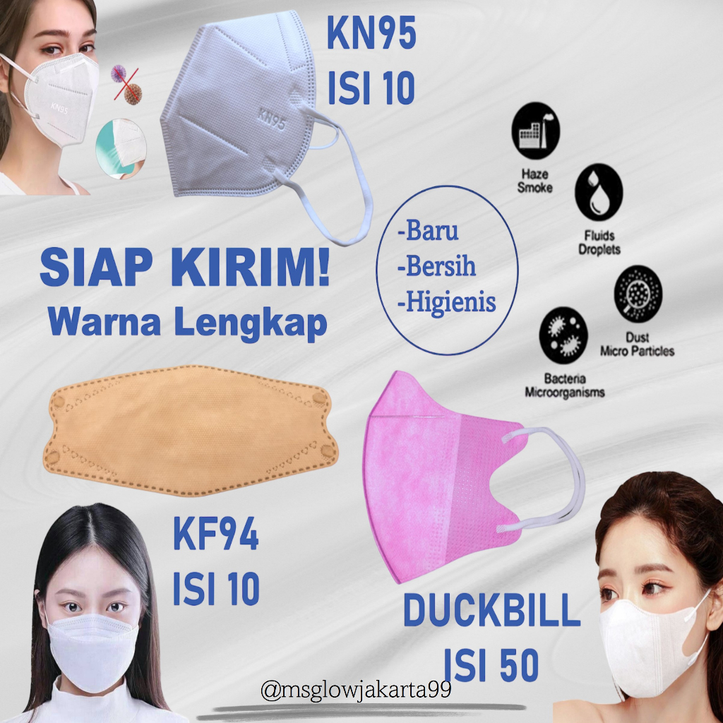 Warna Lengkap Masker Duckbill 50pcs Kf94 10pcs Kn95 10pcs Disposable Mask High Grade Quality