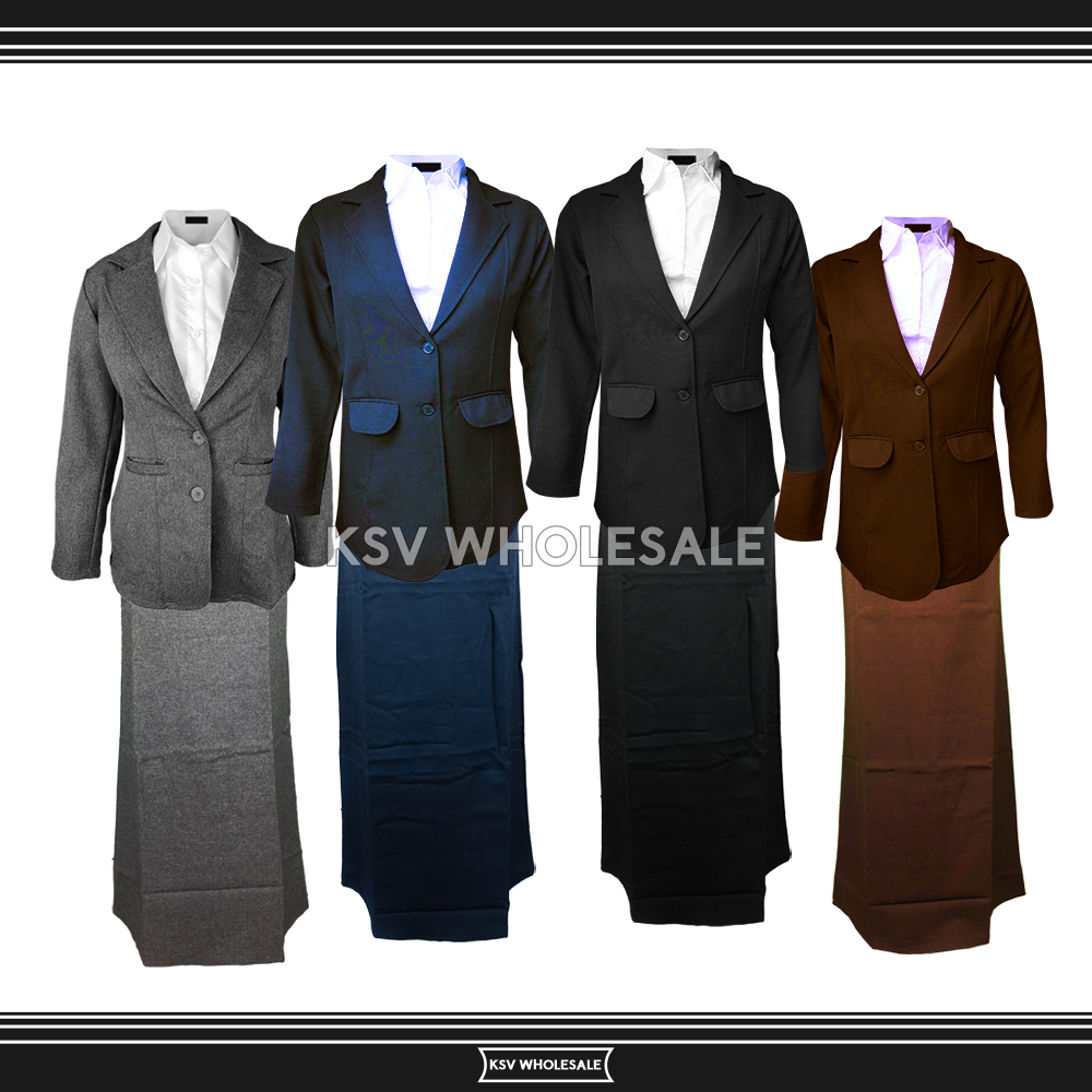 One Set Setelan Jas Blazer Rok Span Panjang Wanita Stelan Jas Kerja Kantor Cewe Polos Dewasa Anak Ja