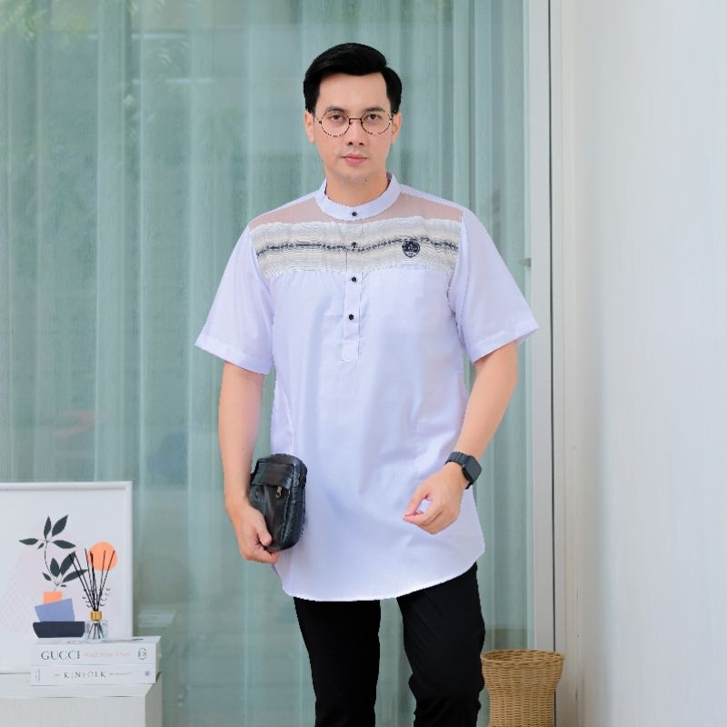 Baju Koko Kurta Dewasa Lengan Pendek Putih by Ilnaaf