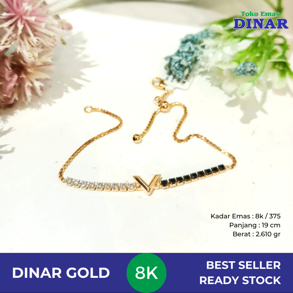 GELANG BATU AD + HITAM MODEL SERUT SLEP - EMAS MUDA - KADAR 375/8K