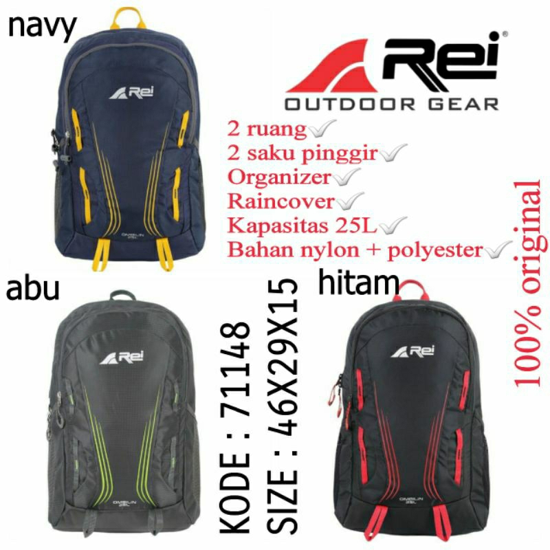 Tas Ransel Sekolah Original Rei 71148 Warna Navy Abu Hitam | Ransel Outdoor Rei