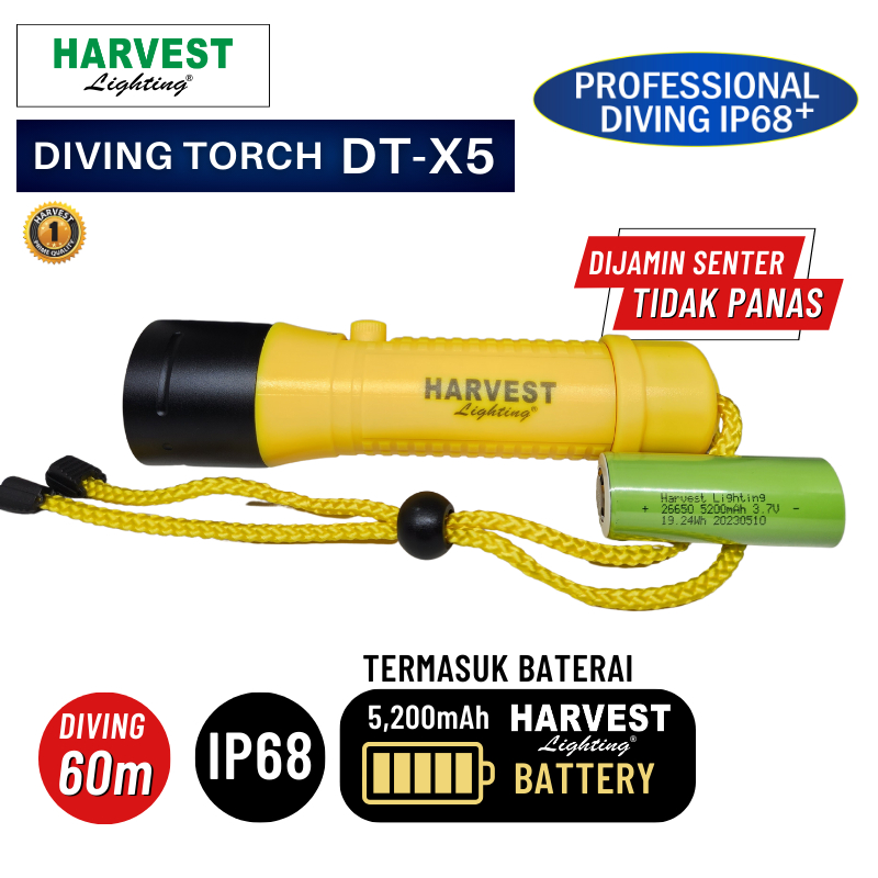 Harvest Lighting Senter Selam Diving Torch DT-X5 Waterproof Flashlight Terang Original Bergaransi