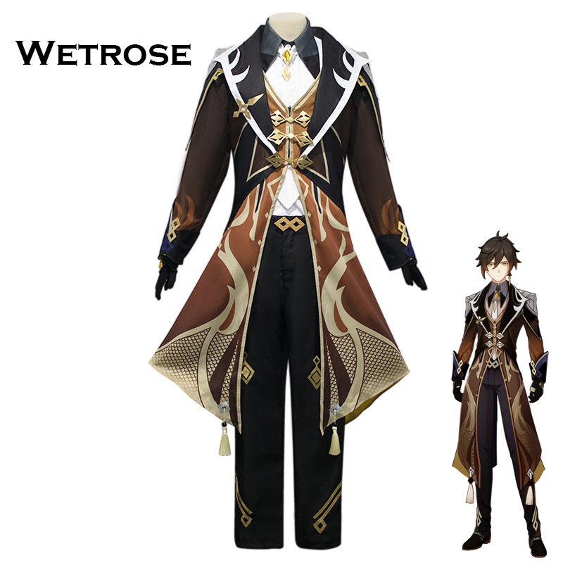 WetroseGenshin Impact Coat Zhongli Cos Suit Costume Men Zhongli Cosplay Set Suit For Boys