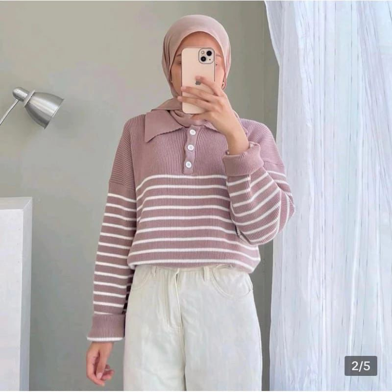 Belleza Outlet  baju outfit cewek baju atasan wanita baju rajut Caily Stripe Oversize