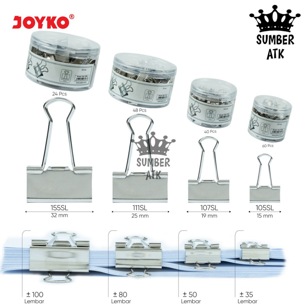 

Binder Clip Klip Penjepit Kertas Joyko Silver SL No 105SL 107SL 111SL 155SL