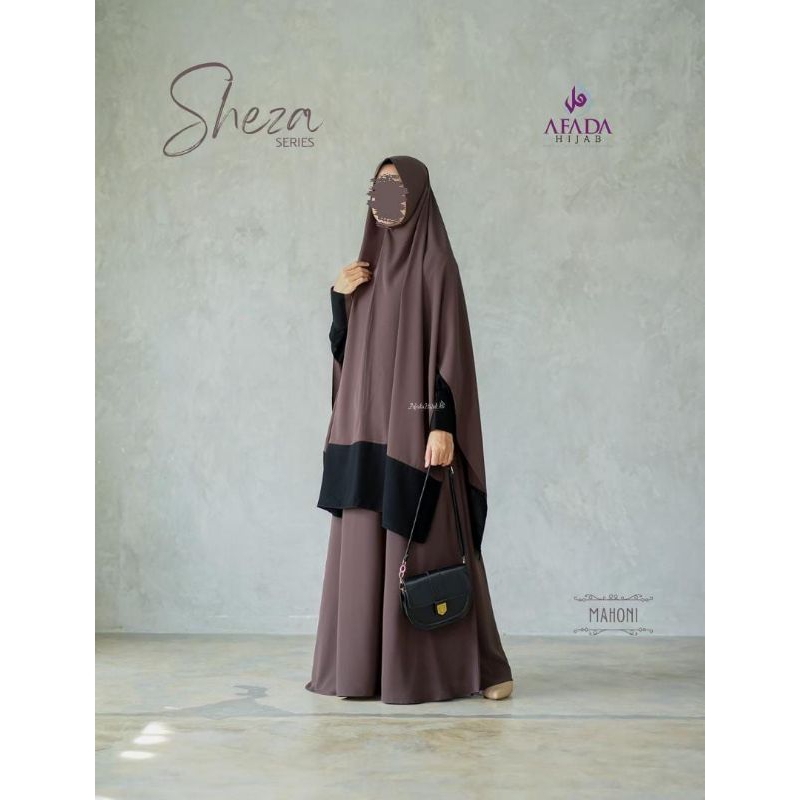 [Ready] Afada Hijab_Sheza Terbaru Set Gamis Dress Syari | Khimar Bergo Jilbab Nonpad Belah Tangan (H
