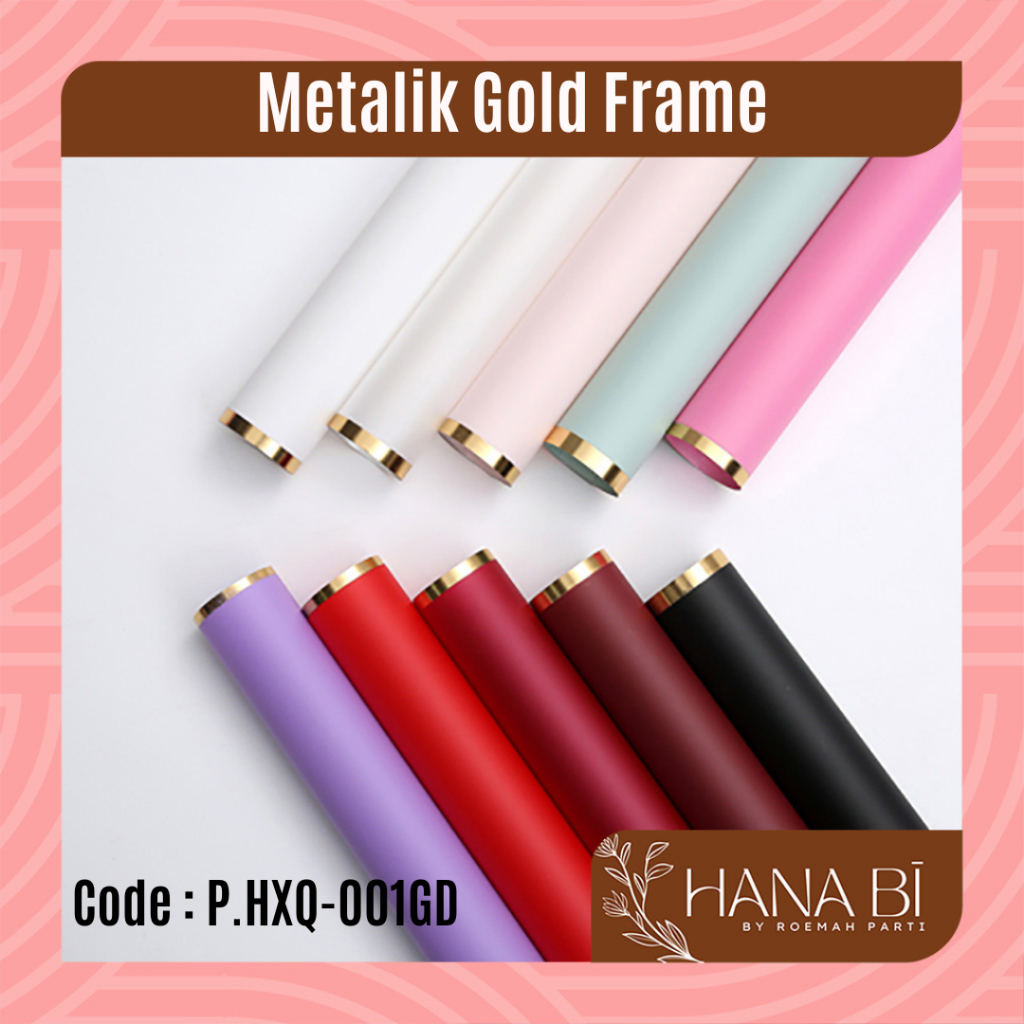 

20 Lembar Cellophane Metalik Gold Frame List Kertas Jelly Ori Sinowrap Buket Bunga Korean Kertas Waterproof Flower Wrapping Paper P.HXQ-001GD