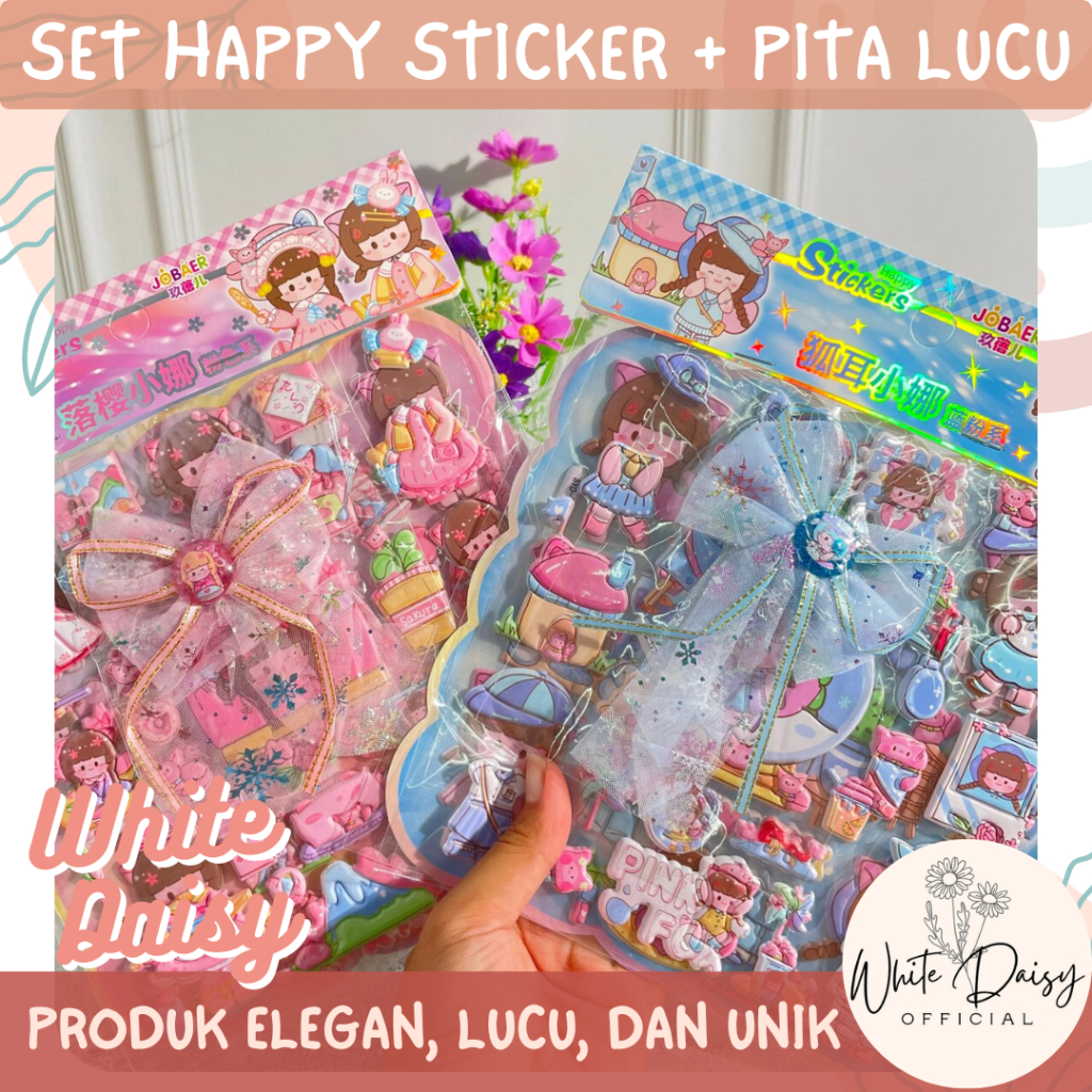 

Set sticker happy dress up + Pita lucu premium imut ribbon anak dandan