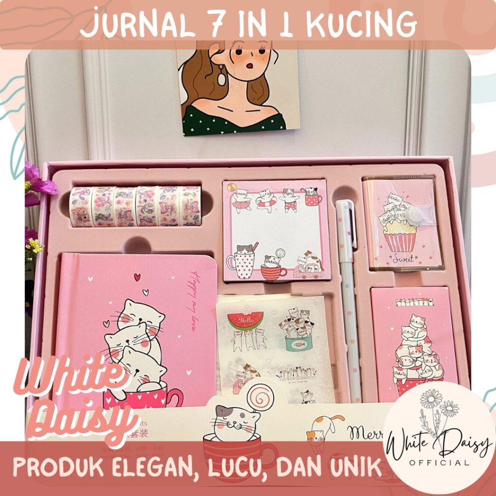 

Jurnal set 7 in 1 Kucing premium hadiah ulang tahun Gift Box hampers