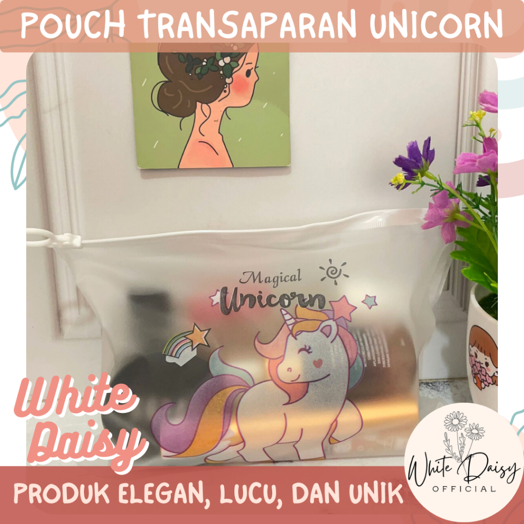 

Pouch transparan magical unicorn kotak pensil premium tempat make up