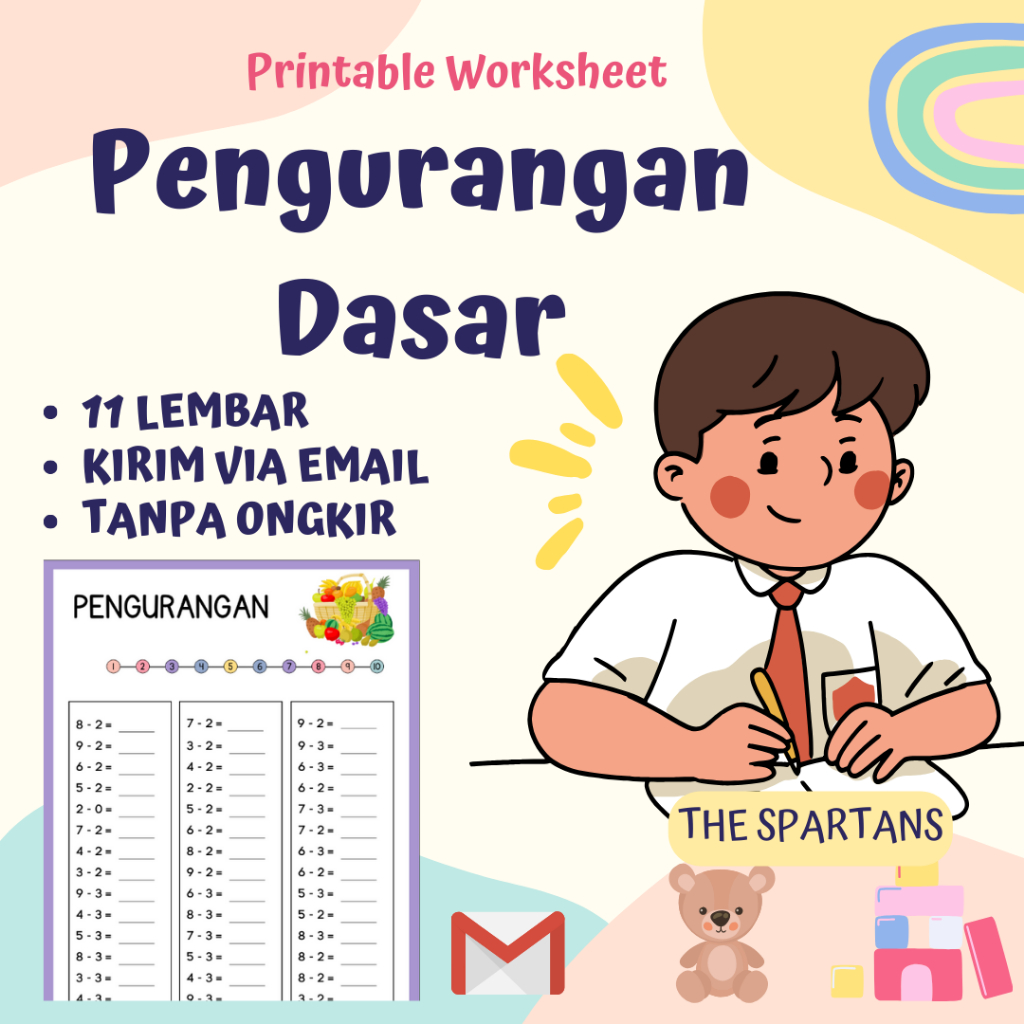 11 Lembar Worksheet Belajar Pengurangan Dasar Untuk Anak SD - Printable Worksheet