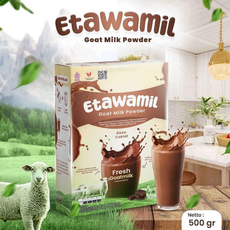 

ETAWAMIL susu kambing etawa bubuk rasa coklat sehat enak halal BPOM 500gram