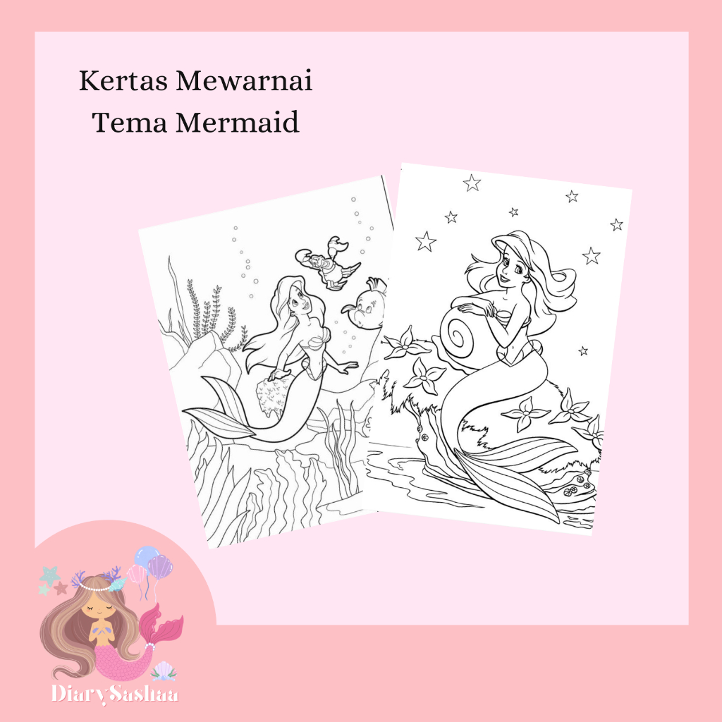 

Diarysashaa~Kertas Belajar Sketsa Mewarnai Gambar Edukatif Anak Colouring Tema Mermaid Murah