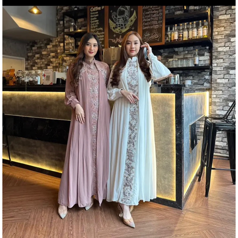 KINARA SET KAFTAN | GAMIS CERUTI BORDIR PREMIUM | OUTVIT PESTA