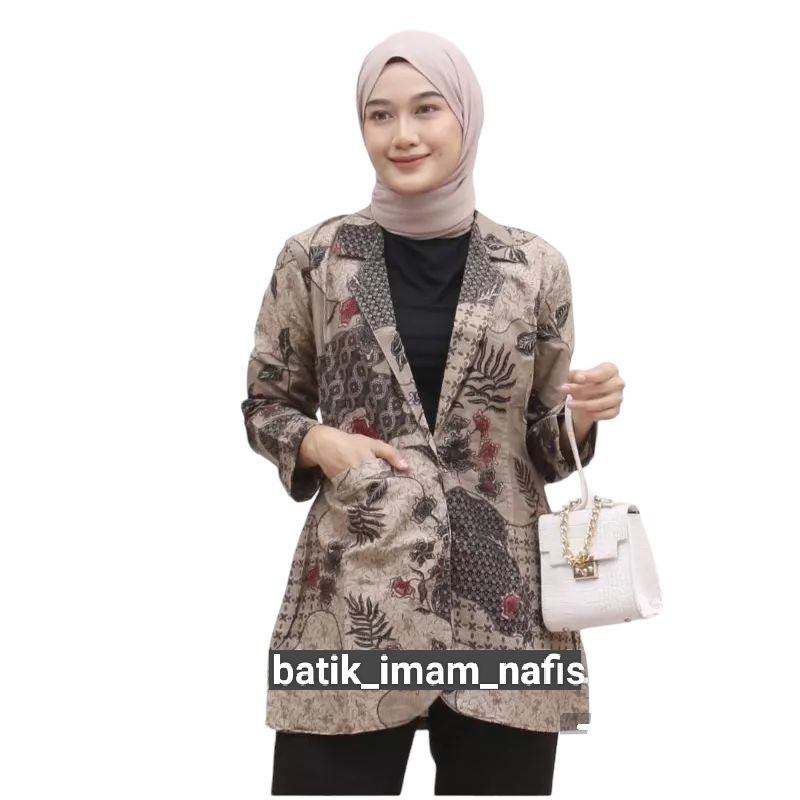 Blazer Batik Seragam Kantor Jas Baju Wanita Jumbo Outer Formal Resmi Kondangan Kerja Guru Jumbo Ukuran XS S M L XL XXL XXL 3XL