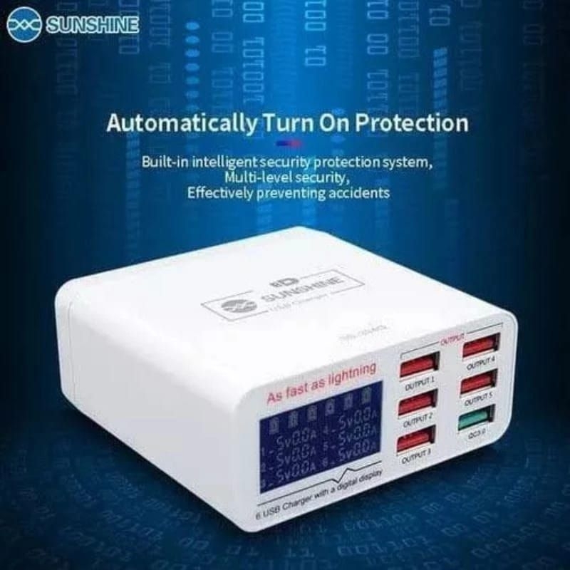 SMART ADAPTOR CHARGER SUNSHINE SS-304Q & SS-304D 6 PORT USB DIGITAL