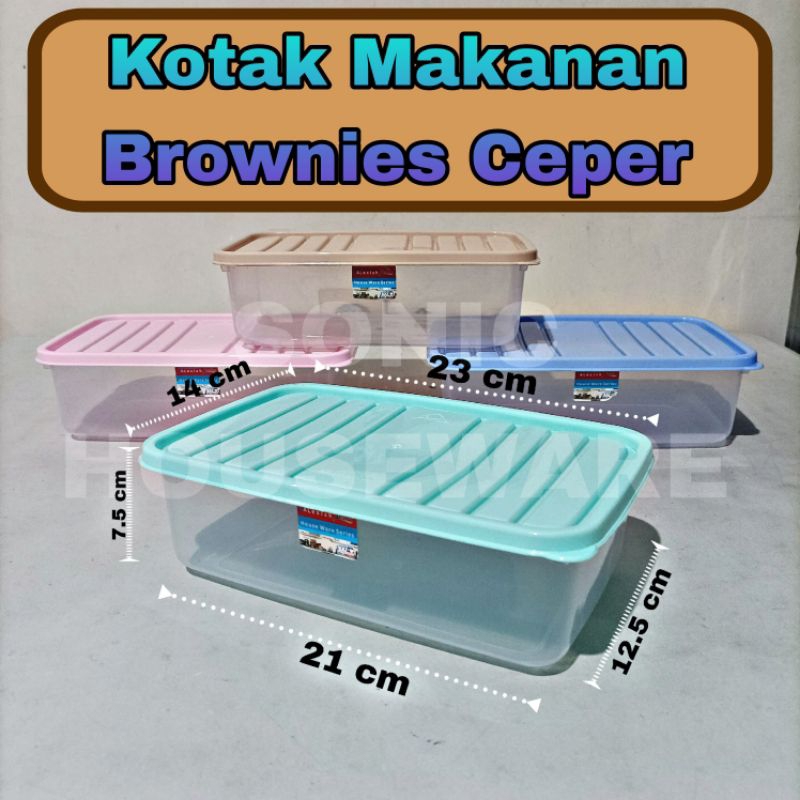 Toples Kotak Penyimpanan Makan Makanan Tempat Brownies Brownis CEPER Wadah Kue Segi Panjang Bening T