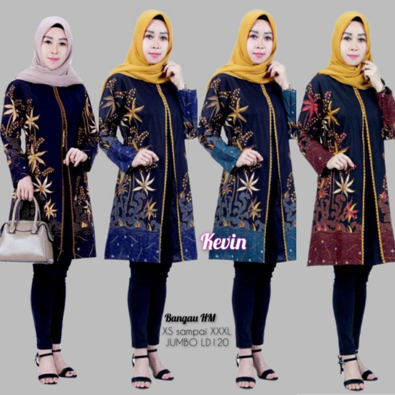 Tunik Batik Daun Sirih Black Gold - Tunik Batik Jumbo XXXL LD 120 Atasan Batik Wanita