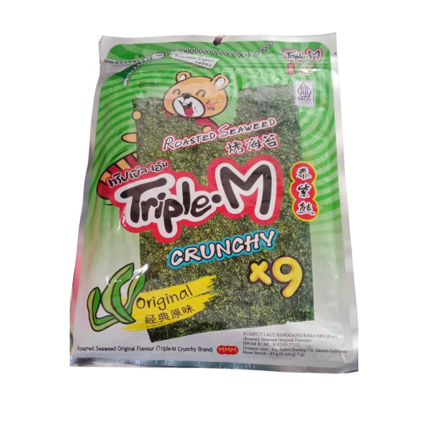 

TRIPLE M SEAWEED SHEET (RUMPUT LAUT) Original / Spicy / Squid / roasted seaweed crunchy 45g