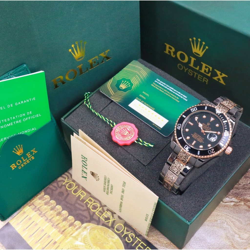 Jam Tangan Rolex Batik Pria Tanggal Aktif,Jam Tangan Elegan Komplit Box - Paper Bag