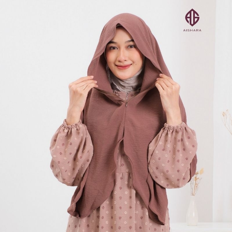 AIRA Pashmina Jilbab Zipper Resleting Instan Curve Malay by AISHARA
