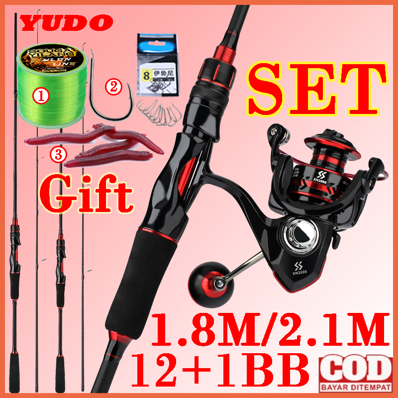 YUDO Pancing Set 1.8m 2.1m Joran Pancing And Rasio Gear 5.0: 1 Reel Pancing Set Pancing Fishing Comb