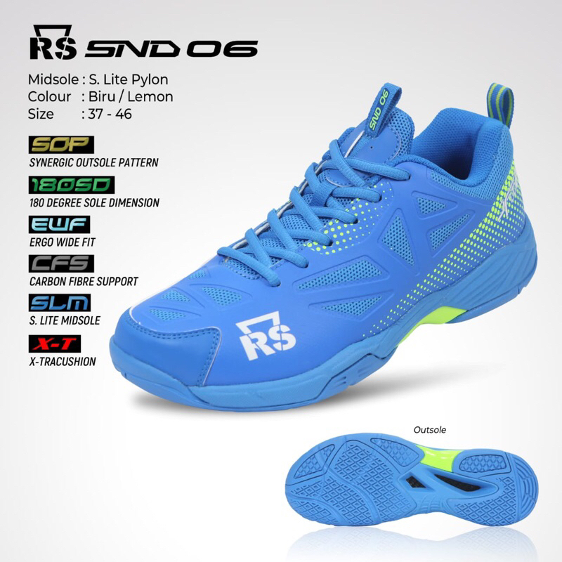 Sepatu Badminton RS SND 06 Biru/Lemon