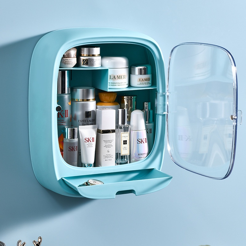 Rak Kosmetik Gantung Oval Tempat skincare free tempelan /  Tempat Make Up Organizer Kotak Makeup Kam