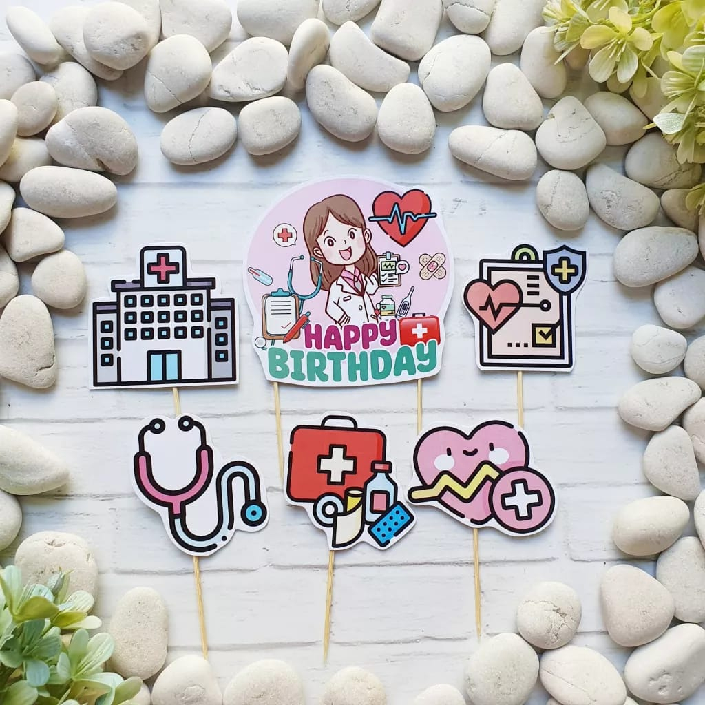 satu set cake topper hiasan kue ulang tahun karakter Dokter Wanita / Dokter Perempuan