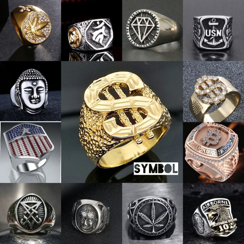 Cincin pria tengkorak punk style men ring symbol series
