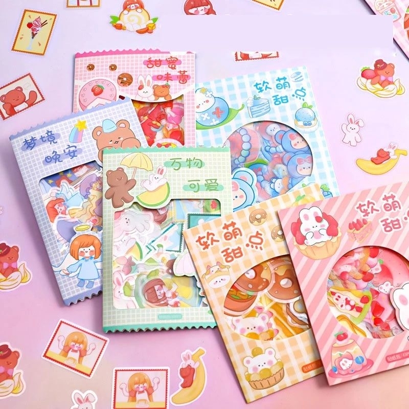 

Fathiya11shop COD ✔ Sticker Set Isi 45Pcs Karakter Lucu Aesthetic Waterproof Stiker Motif Kartun Korea