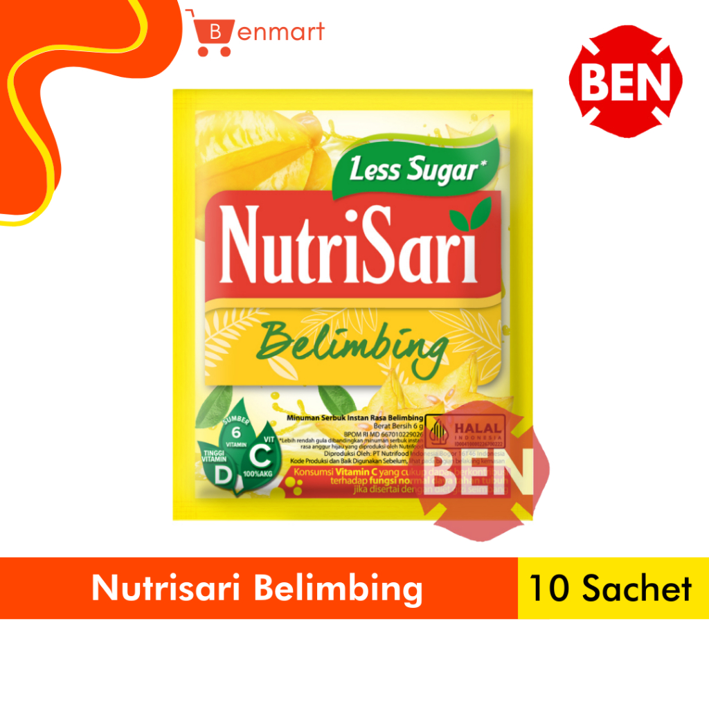 

Nutrisari BELIMBING 1 Renceng 10 Sachet Nutri Sari Less Sugar Gula