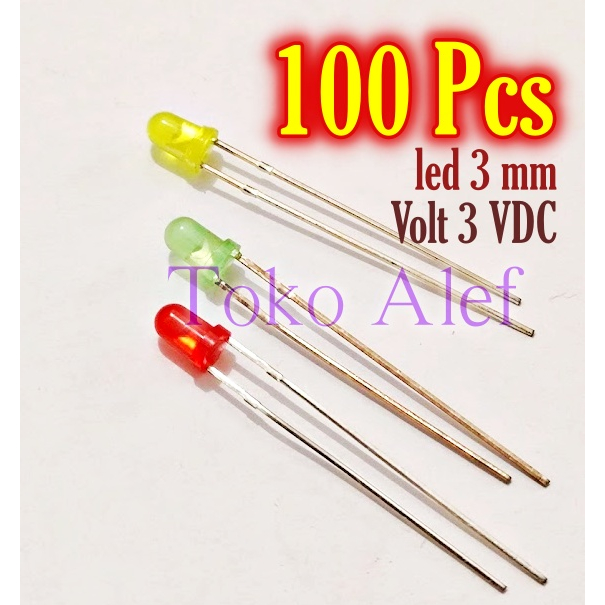 100Biji led 3 mm Merah hijau kuning  3mm
