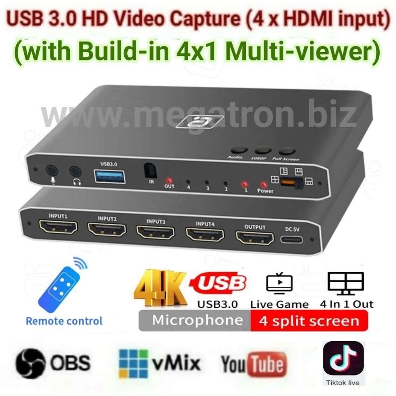 USB 3.0 HD Video Capture (4 x HDMI input) - with built-in Multiviewer