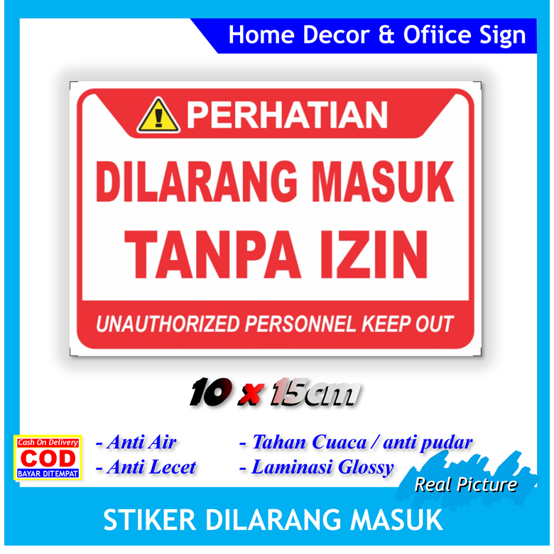 Stiker label dilarang masuk tanpa izin sticker keamanan kamar toko kantor dll