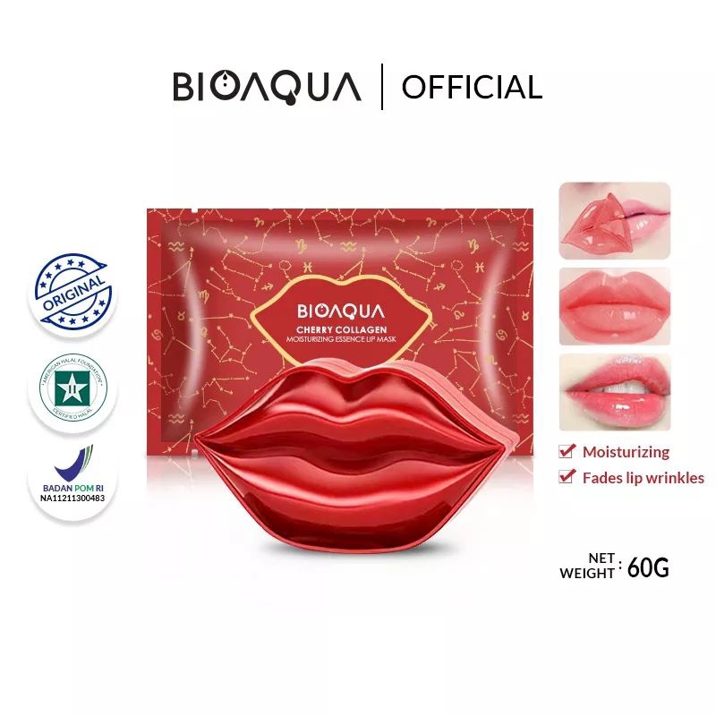 [BPOM & FREE GIFT] BIOAQUA Cherry Collagen Moisturizing Essence Lip Mask 60gr/20pcs | Masker Bibir |