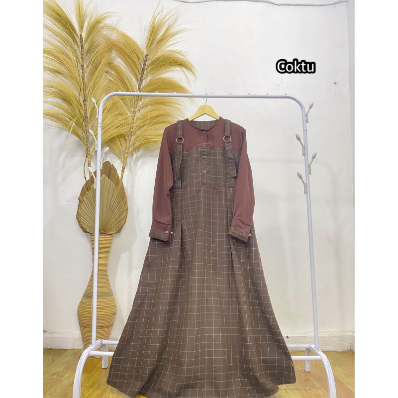 overall kotak-kotak/gamis terbaru/overall wanita