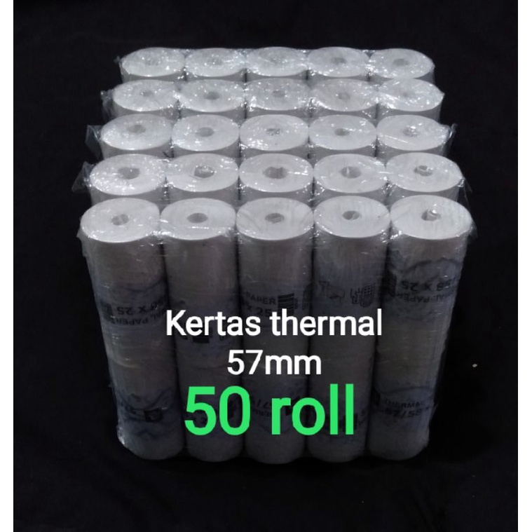 

(promo) Paket 50 roll 1kg Kertas thermal 57x25 mm untuk printer 58mm Bluetooth Usb struk pembayaran kasir edc coreless