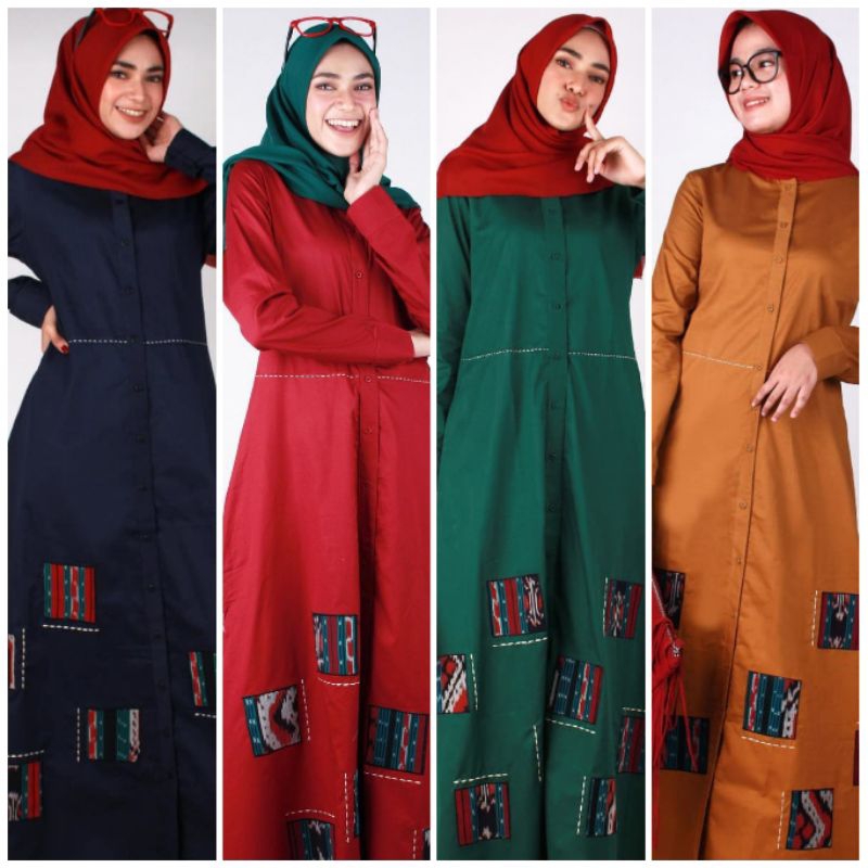 Sale Abaya full kancing tenun A191036 dannis collection warna emerald hijau botol size S