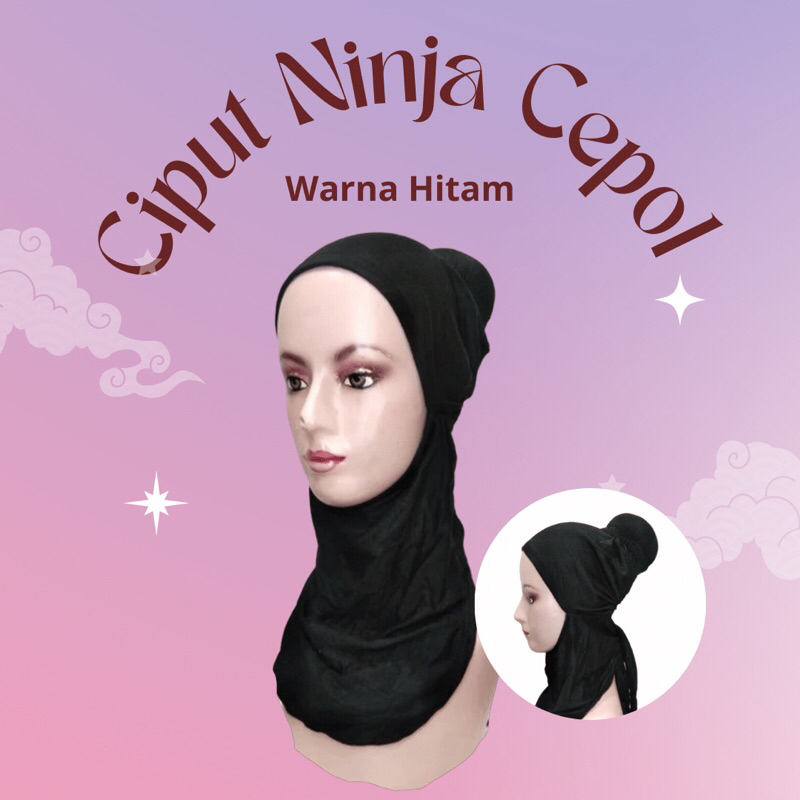 CIPUT NINJA CEPOL PREMIUM HIJAB KAOS TALI HITAM PEKAT DALAMAN KERUDUNG SANGGUL