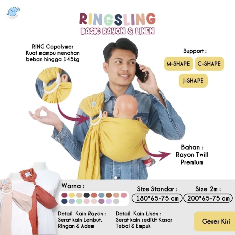 Elephas Gendongan Ring Sling Polos dan Motif
